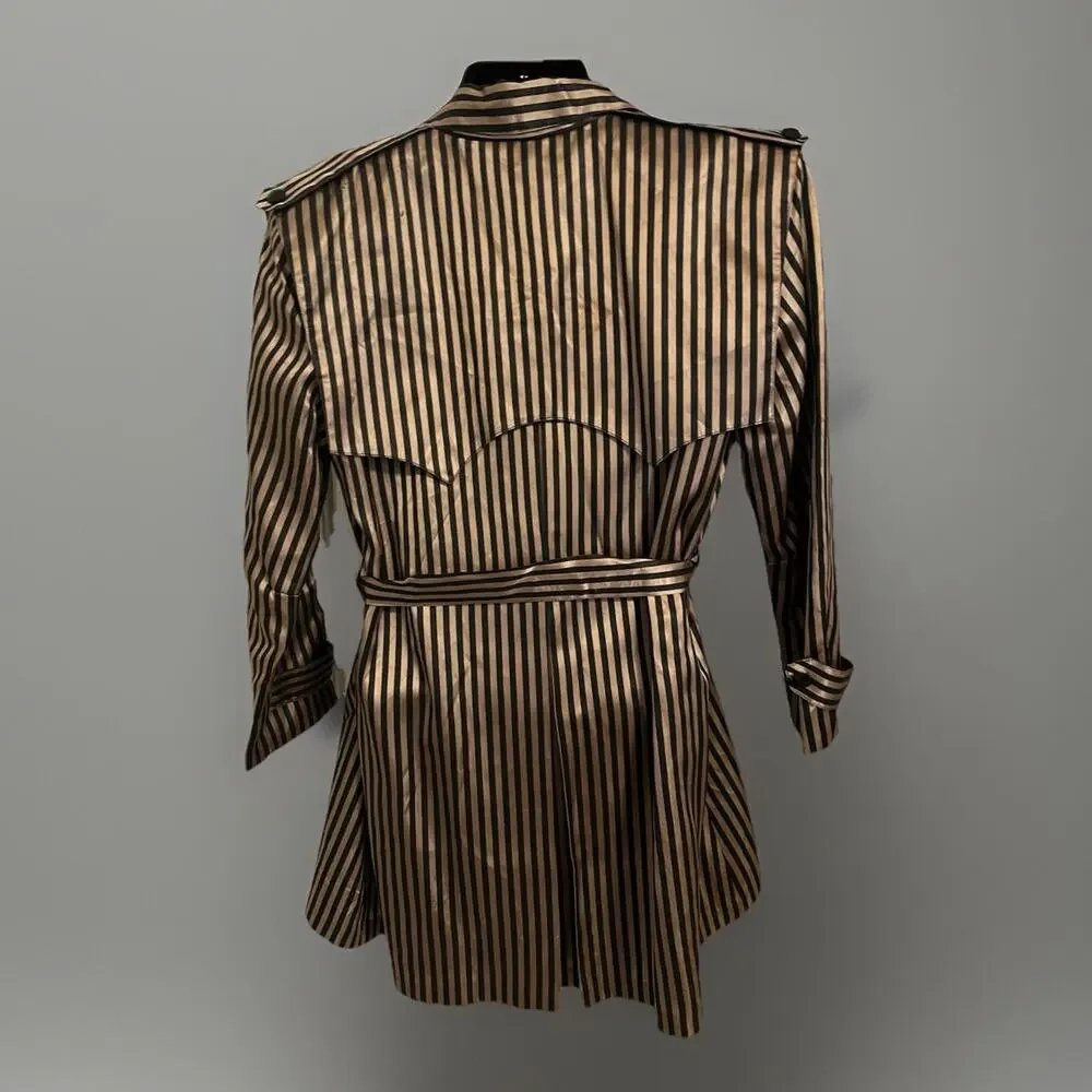 VTG 90s Cache Blazer Jacket Black Gold Striped Belted Satin Finish Mod Disco S/M